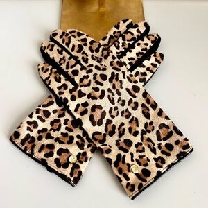 Like New  KATE SPADE CALF HAIR LEOPARD PRINT AND BLACK LEATHER GLOVES SMALL